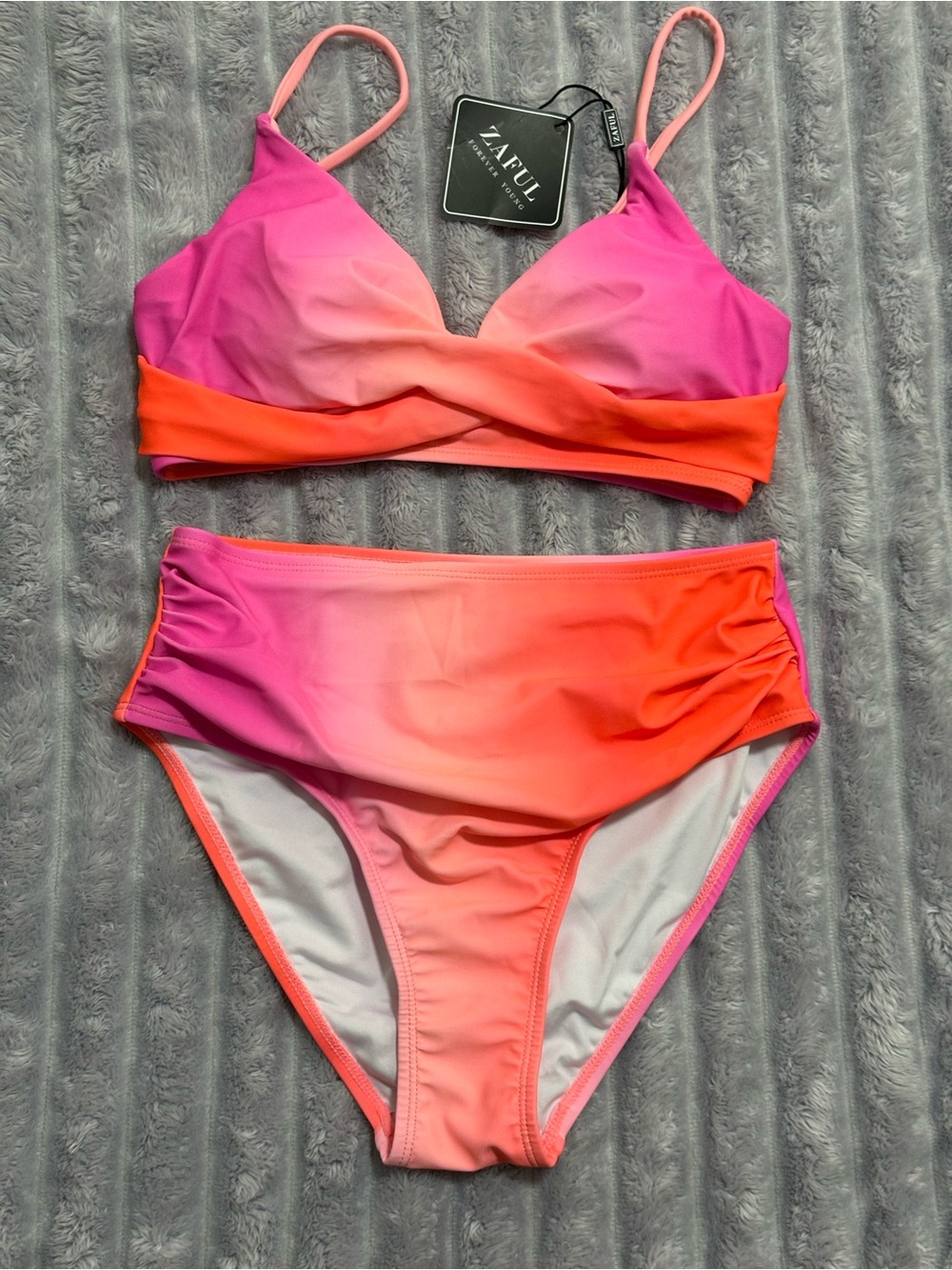 Zaful Pink and Orange Ombre High-Waist Bikini Set